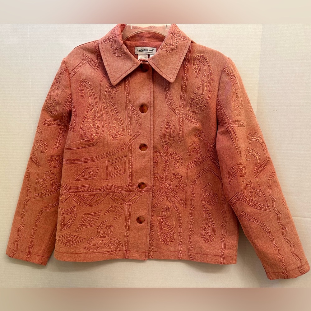 Vintage Coldwater Creek Embroidered Denim Jacket Size PS
